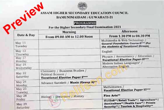 Assam HS Final Exam Routine 2021