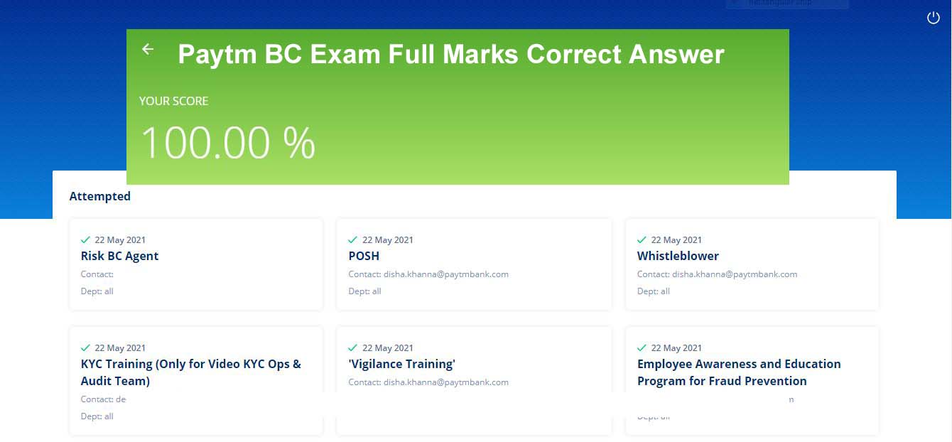 Paytm BC Exam Question and Answer Paytm BC Shiksha Correct Answer